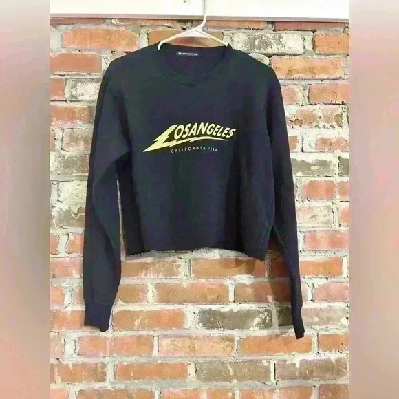 Brandy Melville Cropped Los Angeles Black Crewneck Pullover - Picture 1 of 5
